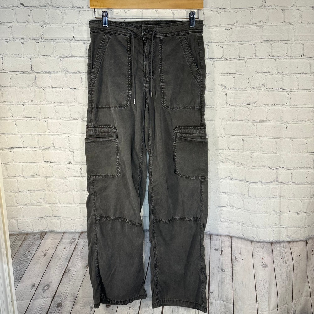 American Eagle Baggy Wide Leg Cargo Pants Gray Stretch Lyocell Size 2 Regular